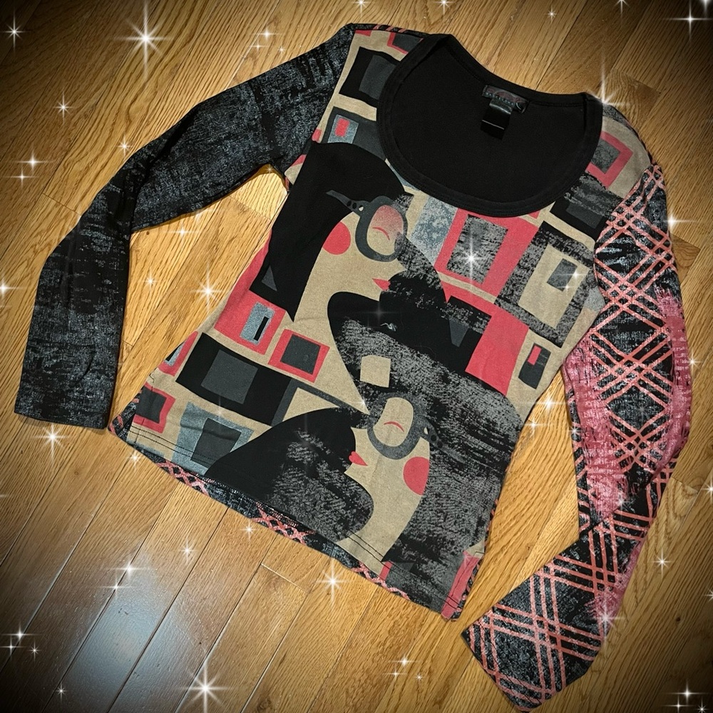 Vintage Custo Barcelona retro print long sleeve top